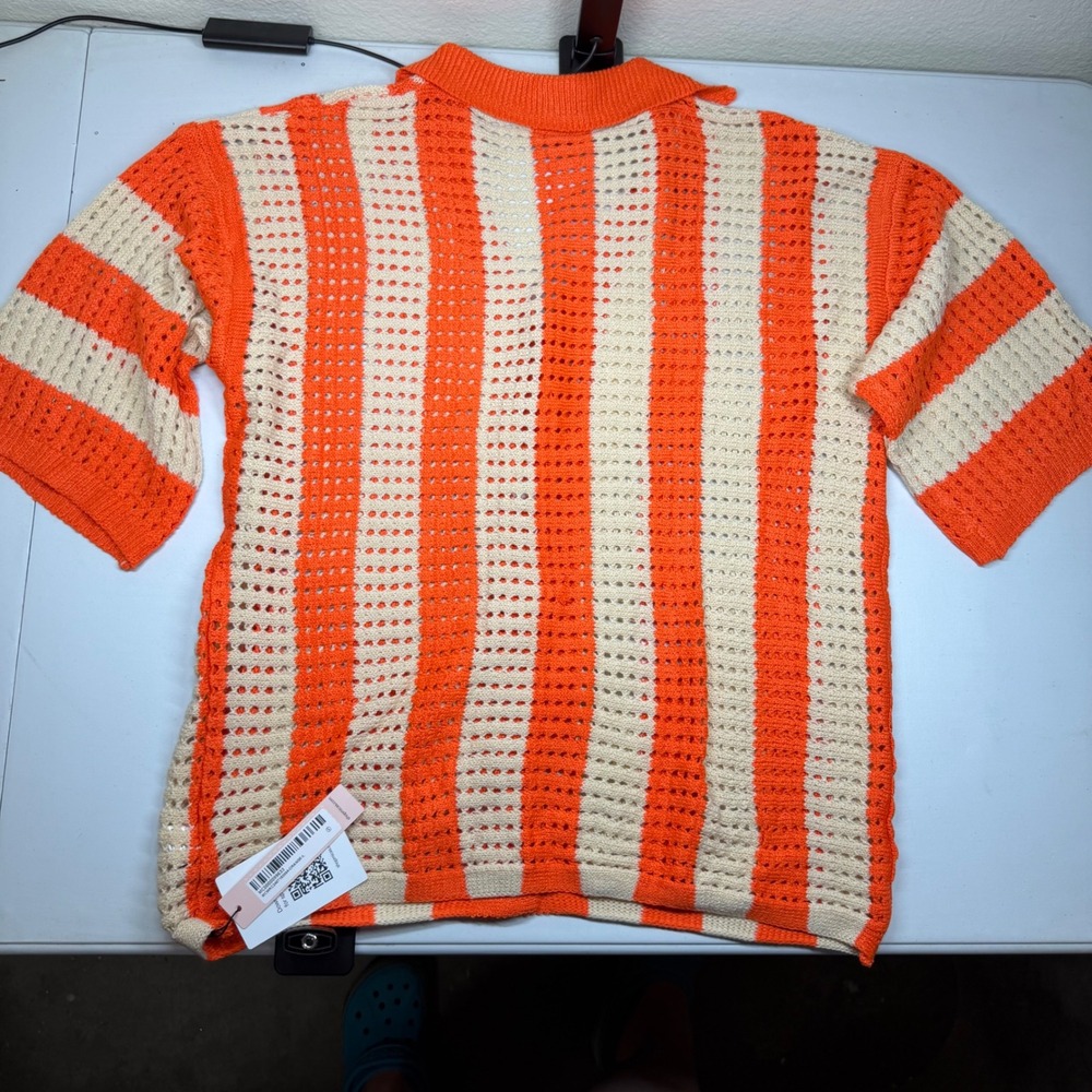 Orange Cream‎ Striped Crochet Knit Cardigan & Shorts Set Beach Resort L Festival - Picture 3 of 13